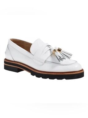 🐇Stuart Weitzman White Tassel Penny Loafers, Size 8